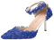 Jamron Donna Elegante Tacco a Spillo Décolleté a Punta con Cinturino alla Caviglia Pizzo Perle Scarpe da Sposa Blu SN0703212-1 EU37