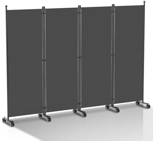 Vigevee Paravent séparateur de pièce Pliable Autonome sur roulettes, 4 pièces, 228 x 181 cm, paravent pour Bureaux, balcons, Anthracite