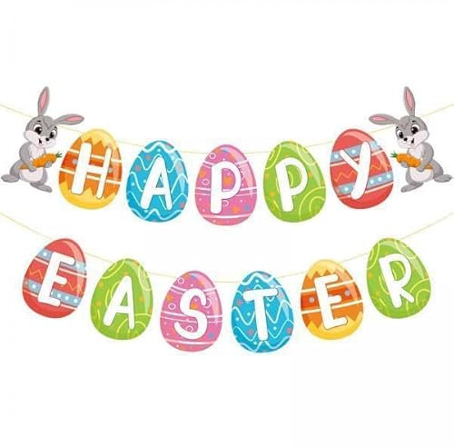 Amagogo 2X Banner Osterei Hase Kunst Banner Kaninchen Karotte DIY Ostern Flagge Party Dekorationen für Kinder Veranda Foto Requisiten