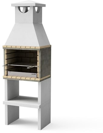 Movelar - Vorgefertigter Grill für Holz und Kohle, Modell Zon Deluxe (Grau, Schamottstein - 62 x 46 x 190 cm), Ref: M00190 - Verwendung im Außenbereich