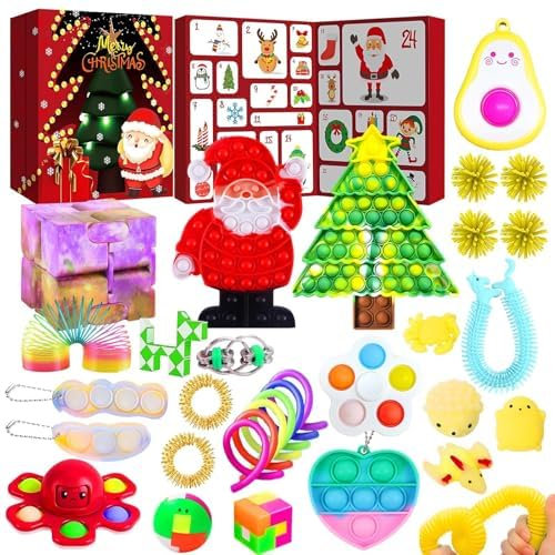 Zappel-Adventskalender 2024, Weihnachts-Countdown-Kalender mit 24 einzigartigen Spielzeugen, Überraschungen von Sensory Gadgets Spielzeug für Kinder, Jungen, Mädchen, Weihnachtsfeier Geschenke(Q))