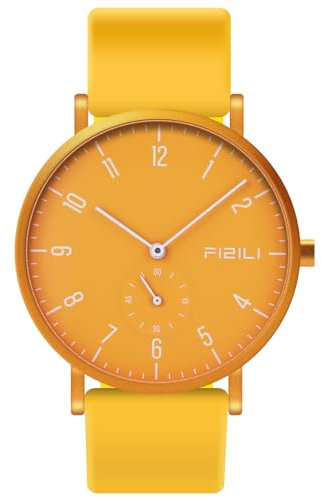 Dayllon Herrenuhren Minimalistisch Ultra Dünn Wasserdicht Mode Dressy Armbanduhr für Männer Business Casual Luxus Quarz Analog Uhr(Gelb)