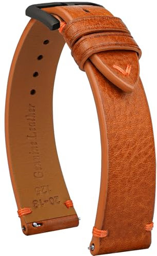Quick Release Lederarmband, Öl Wachs Leder Uhrenarmbänder, Italienische Kalbsleder Uhrenarmbänder Ersatzband für Männer Frauen 16 18 19 20 21 22mm (18mm, Braun/schwarze Schnalle/orange Kordel)