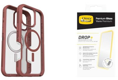 OtterBox Bundle Defender Series XT MagSafe Case for iPhone 16 Pro Max, Shockproof, Drop proof, Ultra-Rugged, Protective Case, Clear/Brown & Premium Glass Screen Protector