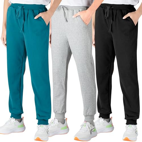 BIG ELEPHANT 3er-Pack Jogginghose Kinder Jungen – Sporthose Jungen Lang aus Baumwolle mit Taschen & Kordelzug, Bequeme Hosen für Jungen