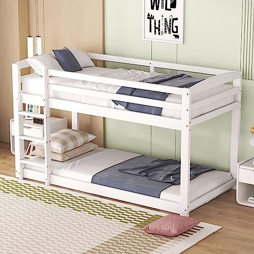 Ctastay Etagenbett Kinderbett 90x200 cm für 2 Kinder, Bett Holzbett Hochbett mit Leiter & Rausfallschutz, Jugendbett Familienbett Gastbett mit 1x Lattenrost, Ohne Matratze (Weiß)