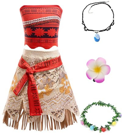 SWOAMER Mädchen Vaiana Kostüm Kinder Faschingskostüme Moana Kostüme für Geburtstagsfeier Karneval Cosplay Party