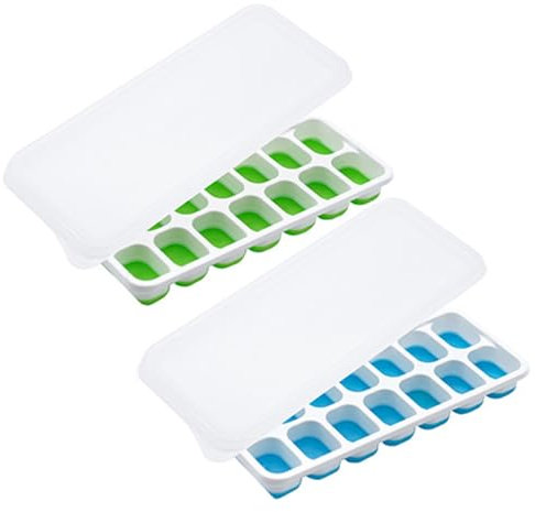 Diffaxy Eiswürfelbehälter mit Deckel, 2 Stück Silikon Eiswürfelform BPA Frei für Gefrierschrank, Whisky, Cocktail und Getränke, Leicht zu Entnehmende Eiswürfelschale Stapelbar