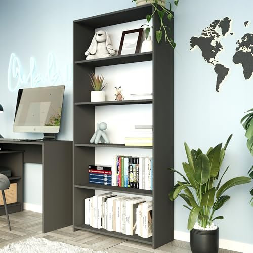 Bücherregal, Holzregal, Regale | 4 Ablagen, platzsparend & stabil | 80x30x180 cm | Anthrazit