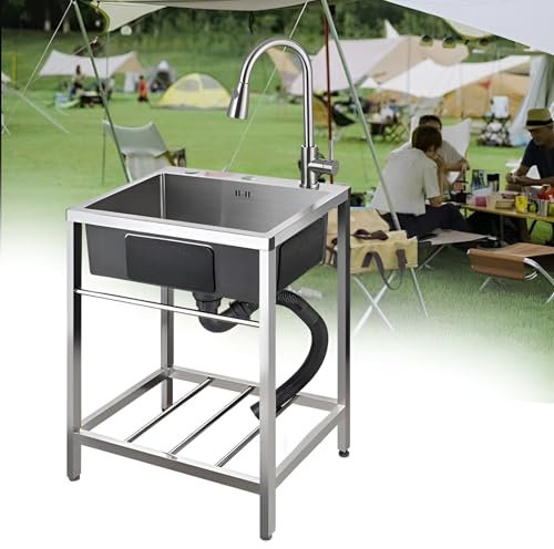 Fregadero Cocina De Acero Inoxidable Con Grifo Y Patas: Fregadero De Cocina De Acero Inoxidable Para Lavadero, Restaurante, Garaje, Jardín Al Aire Libre, Industrial, Fregadero De Estilo Rústico(50*40c