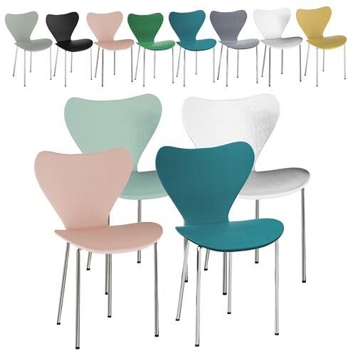 XUANYU Lot de 4 Chaises Mila en Plastique PP Mix Color Blanc/Bleu/Rose/Bleu Clair, Chaises de Salle à Manger Empilable, Chaise à Manger Scandinavie, Chaise de Cuisine Stable