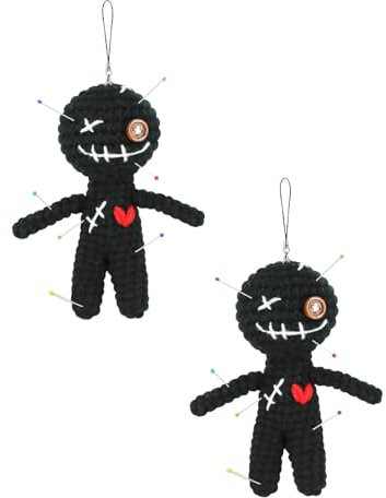 Rubu22a Funny Voodoo Doll with Needles, Large, 12 cm, Office Gift for Colleagues, Friends, Funny Gifts, Voodoo Doll for Relaxing, Stress Relief, Black (A)
