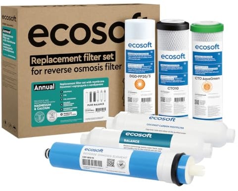 Ecosoft filtro de ósmosis inversa – Set de recambios 5 etapas sin bomba – Agua potable doméstica con mineralizador de calcio – Instalación bajo fregadero