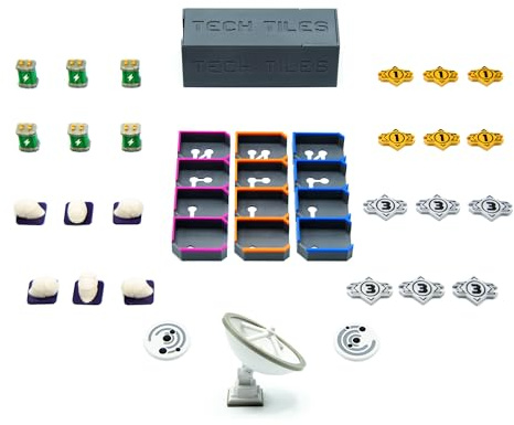 Kit de Mejora para SETI – 90 Piezas. Accesorio para Juego de Mesa con Tokens de crédito y energía, exofósiles, Marcador de Jugador Inicial y Caja de losetas con bandejas organizadoras.