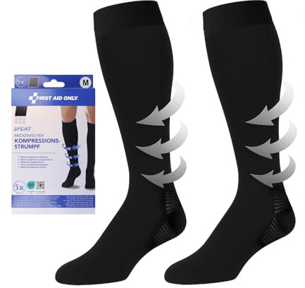 First Aid Only Medizinische Kompressionsstrümpfe SPORT Schwarz M | Stützstrümpfe Klasse I (15-21mmHg) unterstützen schonend bei Lipödem, Cellulite, Krampfadern | P-10084