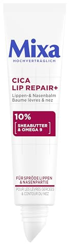 Mixa Cica Lip Repair+ Lip & Nose Balm - Regenerating Care with 10% Shea Butter & Omega 9 Against Brittle Lips & Dryness - Soothing SOS Balm for the Mouth & Nose Area, 10 ml