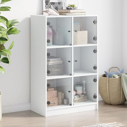 Teenpull Highboard mit Türen Weiß 68x37x109 cm, Holzwerkstoff, 6 Fächer, modernes Design, vielseitiger Stauraum für Bücher, Dekoration, Wohnzimmer, Küche