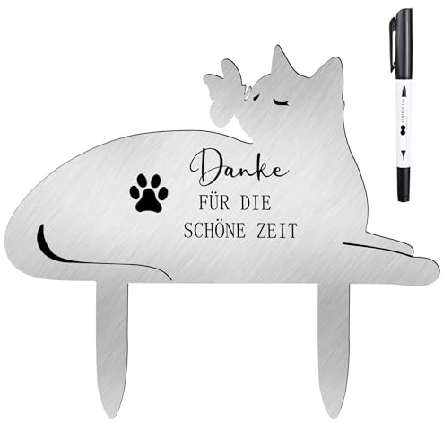 LongZYU Grabstein Katze, Grabschmuck Wetterfest, Andenken für Katze | Inschrift “Danke für Die Schöne Zeit”, Aus Metall,25 x 20 cm, Gedenken das Geliebte Haustier, Erste Wahl für Tierhalter