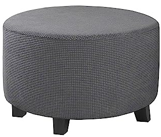 qifeiza Runde Ottoman Bezug, Elastische Polsterhocker Abdeckung, Anpassbarer Pouf Bezug aus Flauschigem Stoff, Umweltfreundlich, Für Kinder & Haustiere Sicher(Dunkelgrau, Large)