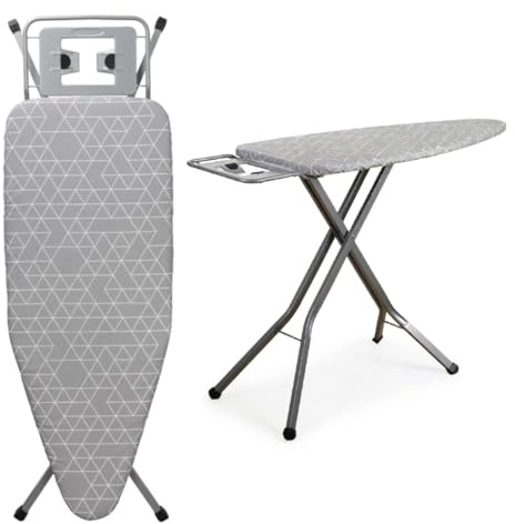 Efforias Lightweight Ironing Board - 122 x 38cm Table Folding Metal Iron,Lightweight Iron Board Rack Foldable Non Slip Adjustable Height, Grey Cellular Grid