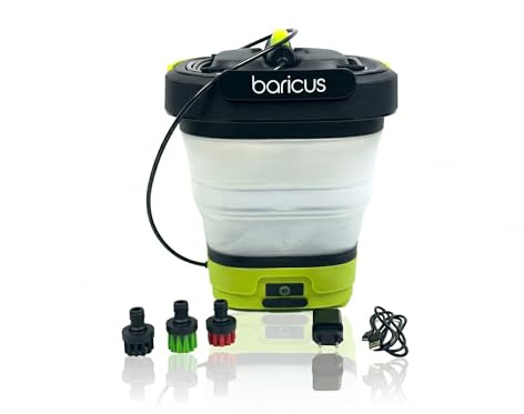 BARICUS Akku-Druckreiniger mit 10 L Falteimer, mobil, USB-C, 5 Bar | Ohne Wasseranschluss reinigen · Platzsparend faltbar · 3 Aufsätze für viele Anwendungen · Bis zu 35 Minuten Laufzeit