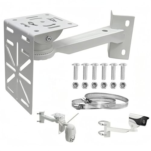 Soporte Para Cámara Exterior De Acero, Soporte Cámara Vigilancia Bebé, Angular Multiángulo Ajustable 0-400mm, Para Cámara De Seguridad, Acero Plata, Para Postes Eléctricos, Farolas y Columnas