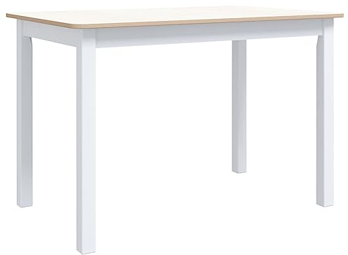 KKgypkn Massivholz Esstisch 114x71x75 cm, Weiß und Braun Gummibaum Tisch für Esszimmer, Küche
