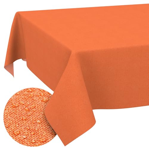 ANRO Tischdecke abwaschbar Orange Leinenoptik 140x100 cm Tischwäsche | waschbar bei 30 °C – ideal für Garten, Terrasse & Esszimmer – Gartentischdecke wetterfest
