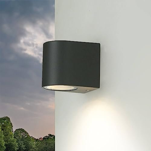 Licht-Erlebnisse Außenlampe Anthrazit, Wandstrahler Außen, GU10, IP44, wetterfest, H:8 cm, Down, Halbrund, Terrasse, Balkon, Aussenlampe Wand, Carport Beleuchtung