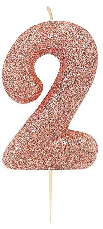 Anniversary House Metallic Rose Gold Glitter Candle, Number 2, 2nd Birthday Cake Topper, 7 Centimeters, AHC50/2