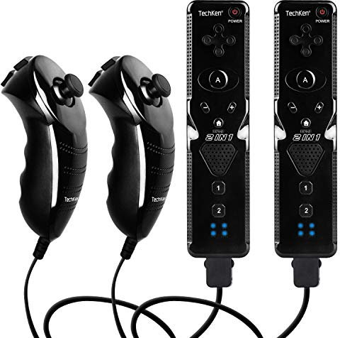 TechKen Wii Controller Set,Remote für Wii mit Motion Plus und Nunchuk Fernbedienung für Wii Kontroller mit Nunchuck Wii Vernbedinung Controller Ersatz für Wii/WiiU Konsole