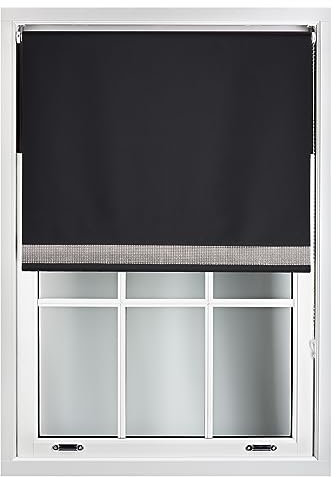 FURNISHED Diamante Edge Blackout Roller Blinds - Black Out Thermal Fabric Insulated Window Blind with Decorative Diamante Glitter Trim, Black Up to 60W x 165L cm