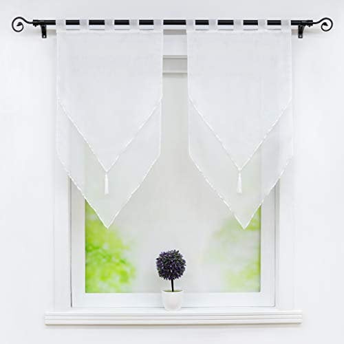 Joyswahl Scheibengardine Voile Bistrogardinen mit Quaste Panneaux, Zweifarbig »Lydia« Doppelschicht Kurzstore mit Schlaufen BxH 60x120cm Weiß/Weiß 2 Stück