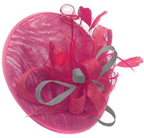 Caprilite Fuchsia and Silver Grey Sinamay Big Disc Saucer Fascinator Hat for Women Weddings Headband