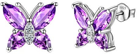Aurora Tears Women Butterfly Earrings 925 Sterling Sliver Jewellery February Birthstone Purple Amethyst Stud Dating Gifts DE0078P