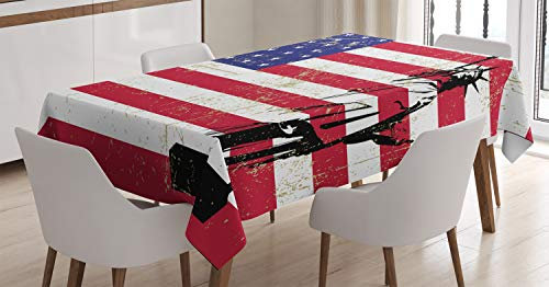 ABAKUHAUS New York Tischdecke, Freiheit USA, Schmutzabweisent mit Modernster Druck Technologie Waschbar Klare Farben, 140 x 170 cm, Dunkle Koralle Weiß