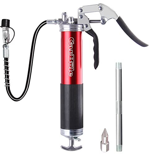 CarBole Einhand Fettpresse 6000PSI,mit 12inch Flexschlauch und 6inch Verlängerungsrohr aus Metall,mit Zwei Düsen,Kompatibel mit 400cc Tintenpatrone,Rot