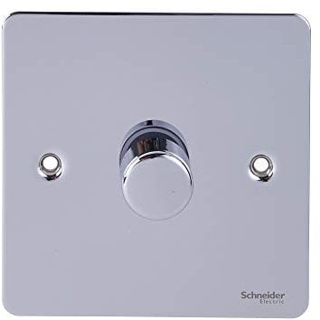 Schneider Electric Ultimate Flat Plate - Single 2 Way Dimmer Light Switch, Main & Low Voltage, 400W/VA, GU6212CPC, Polished Chrome