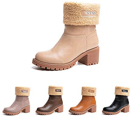 Hitmars Stivali Donna Invernali Stivaletti Camoscio Boots Stivali Foderati Caldi Scarpe Eleganti Comodi Moda Beige EU 36