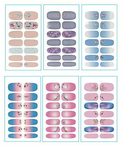 6 Sheets 84 Pieces Nail Polish Stickers Full Nails Art Sticker for Manicure DIY Summer Beach Holiday Party