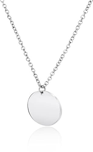 LENIRA® Plättchen Halskette zarte Coin Kette für Damen aus Edelstahl mit Gold und Roségold überzogen Kettenlänge verstellbar 40-45 cm (Silber)
