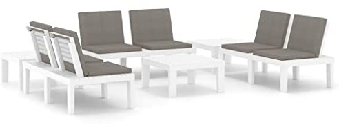 vidaXL Gartenmöbel 6-TLG. mit Auflagen Gartenset Sitzgruppe Sitzgarnitur Gartengarnitur Lounge Gartenbank Bank Tisch Kunststoff Weiß