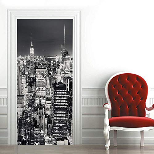 SHOMEY 3D Türaufkleber New York City Nachtansicht 90 x 200 cm Türtapete selbstklebend TürPoster, Fototapete Poster Tapete Aufkleber DIY Wandbild PVC Wasserdichte Tapete