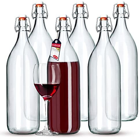 KADAX Bottiglia di vetro, bottiglia di alla frutta, bottiglia vintage fatta di sodaggas, bottiglia di stiratura trasparente, bottiglia di serratura da stiro, bottiglia di (1,9 litri, 6 pezzi)