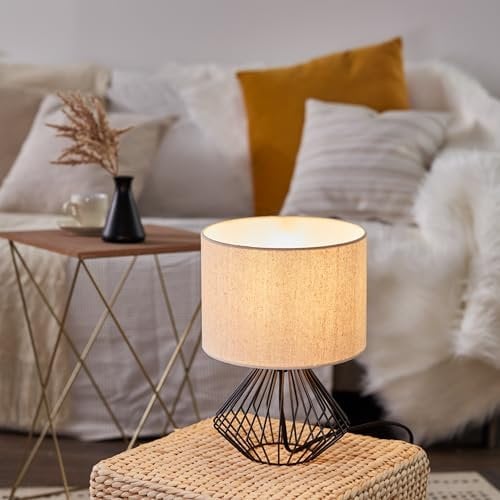 Lightbox dekorative Tischlampe - Tischleuchte mit Schalter - Metall/Textil Schwarz/Beige - 30cm Höhe
