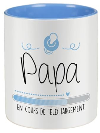LA MENTE ES MARAVILLOSA - Taza de Cerámica en Francés de 330 ml para Café y Té |Papa en Cours de Téléchargement| Regalo Original para Futuro Papá