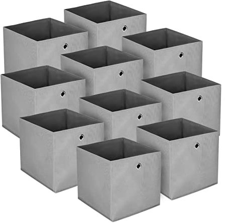 BALLSHOP 10 Stück Aufbewahrungsbox Faltbox 32 x 32 x 32 cm Faltbare Spielzeug Organizer Stoffboxen Würfel Stoff Faltkiste mit Fingerloch für Regale oder Raumteiler Grau