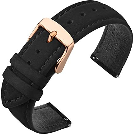 ANNEFIT Uhrenarmbänder für Herren 18mm mit Roségold Schnalle, Vintage Nubuk Wildleder Weiches Leder mit Schnellverschluss (Schwarz)