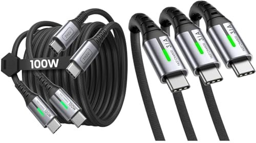 INIU Cable USB C a USB C, 100W [2Pack-2m] Cable USB C Carga Rapida PD 5A QC 4.0 Cable Tipo C Nylon & Cable USB C, [3 Pack 3.1A] Cable Trenzado Nilón de Carga Rápida QC3.0 Cable USB Tipo C