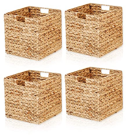 Lycce Aufbewahrungskorb Kallax Einsatz passend für Kallax Regale, Quader Wasserhyazinthe natur 33 x 33 x 33 cm 4er Set